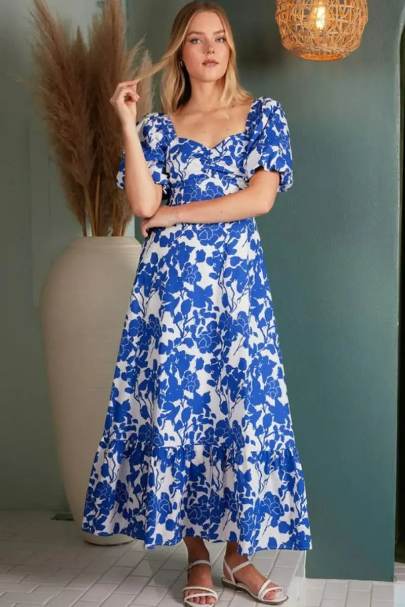 Mittoshop Cutout Back Floral Sweetheart Neck Dress - Love Salve